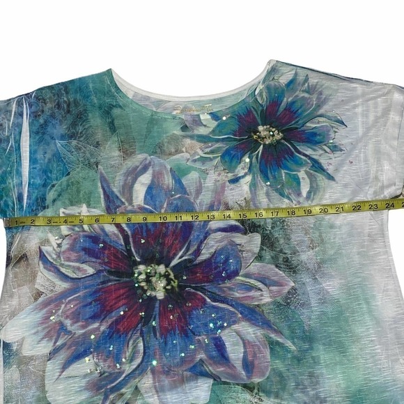 SIMPLICI-TEE Floral Multicolor Short Sleeve Blouse - Picture 7 of 12